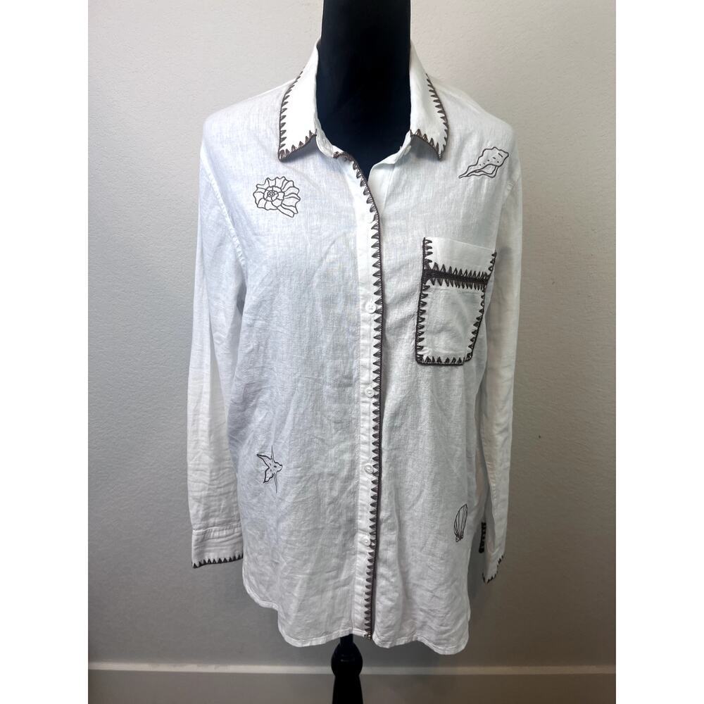 Chic Rails Saya Linen Blend White Marine Embroidered size L